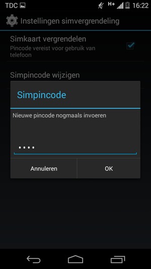 Bevestig uw nieuwe simpincode en selecteer OK