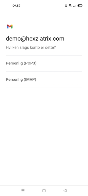 Vælg Personlig (POP3) eller Personlig (IMAP)