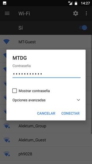 Introduzca la contraseña de Wi-Fi y seleccione CONECTAR