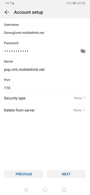 Enter Username and Incoming server address. Select NEXT