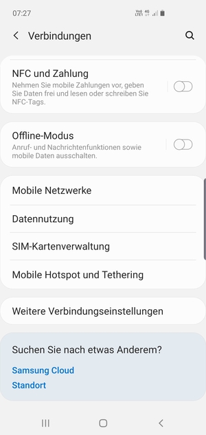 Scrollen Sie und wählen Sie Mobile Hotspot und Tethering