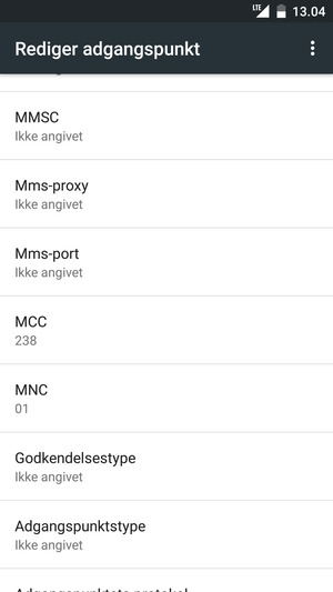 Scroll ned og indtast MMS-oplysninger