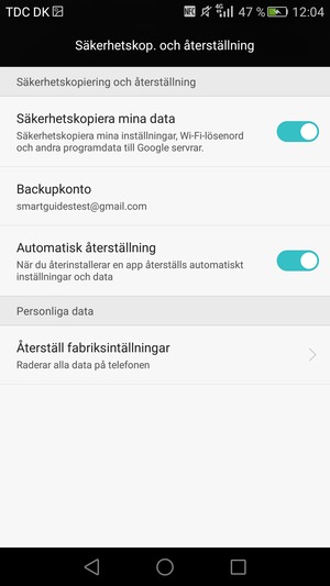 Välj Backupkonto