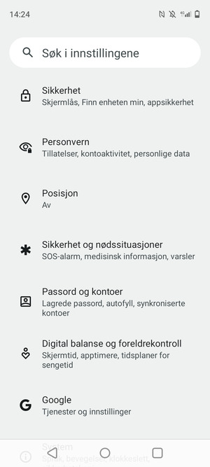 Bla til og velg Sikkerhet