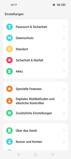 Scrollen Sie und wählen Sie Passwort & Sicherheit