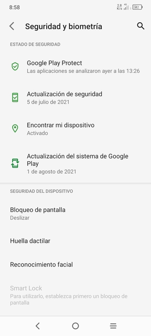 Para activar su bloqueo de pantalla, vaya al menú Seguridad y seleccione Bloqueo de pantalla