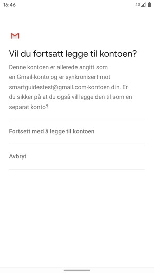 Velg Fortsett med å legge til kontoen