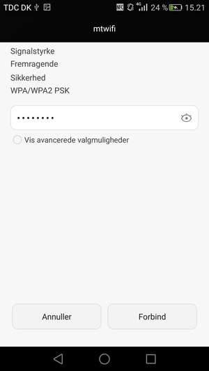 Indtast Wi-Fi adgangskoden og vælg Forbind