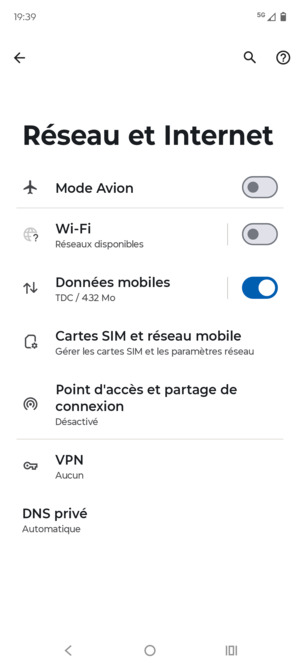 Sélectionnez Point d'accès et partage de connexion
