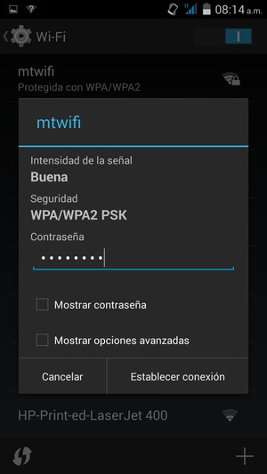 Introduzca la contraseña de Wi-Fi y seleccione Establecer conexión