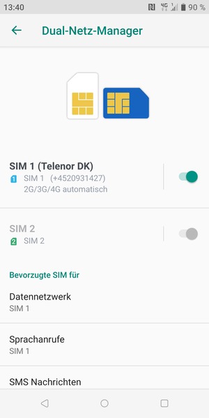Wählen Sie SIM 1 oder SIM 2