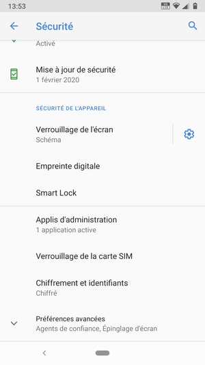 Pour modifier le code PIN de la carte SIM, faites défiler et sélectionnez Verrouillage de la carte SIM