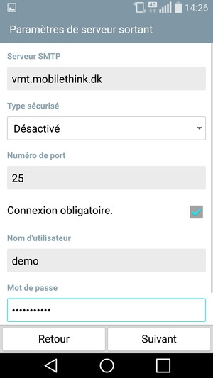 Saisissez l'adresse du serveur sortant