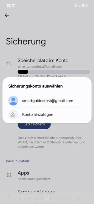 Wählen Sie Ihr Sicherungskonto