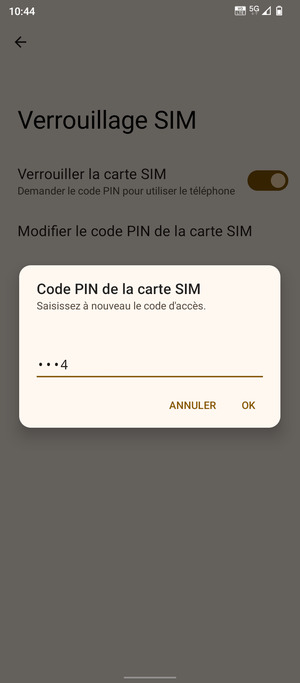 Veuillez confirmer votre nouveau code PIN de la carte SIM et sélectionner OK