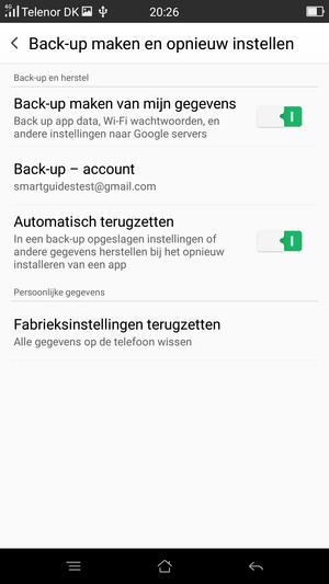 Selecteer Back-up - account