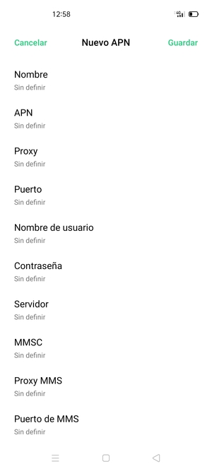 Introduzca la información de MMS