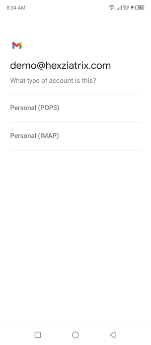 Select Personal (POP3) or Personal (IMAP)