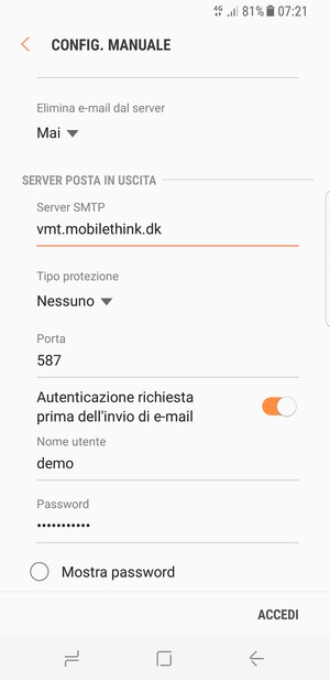 Scorri verso il basso e inserisci l'indirizzo del server di posta in uscita