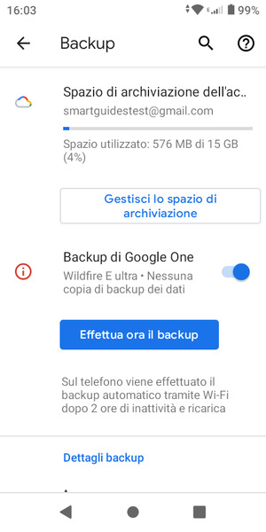 Seleziona Spazio di archivazione dell'account