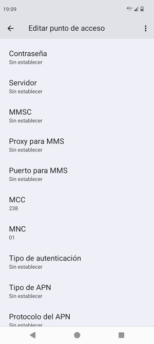 Desplácese hacia abajo e introduzca la información MMS