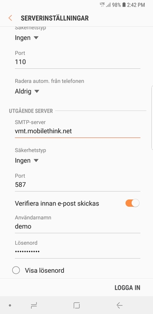 Scrolla ner och ange utgående serveradress