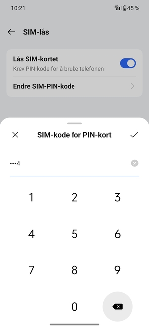 Skriv inn Gammel PIN-kode for SIM-kort og velg OK