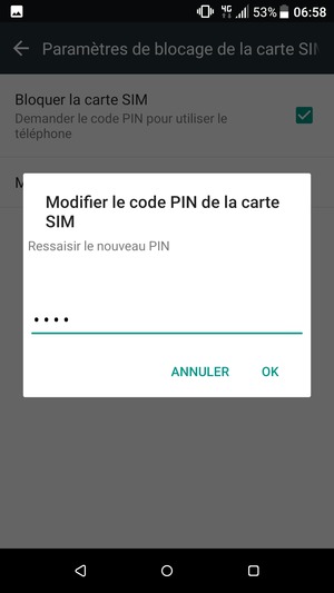 Veuillez confirmer votre nouveau code PIN et sélectionner OK