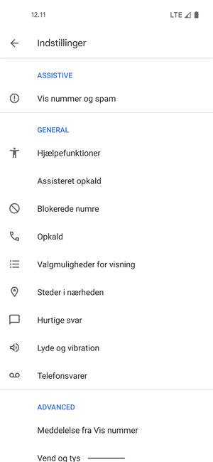 Vælg Telefonsvarer