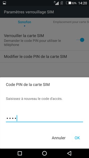 Veuillez confirmer votre nouveau code PIN et sélectionner OK