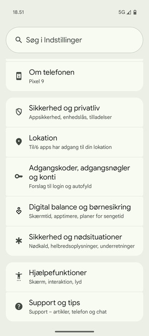 Scroll til og vælg Adgangskoder, adgangsnøgler og konti