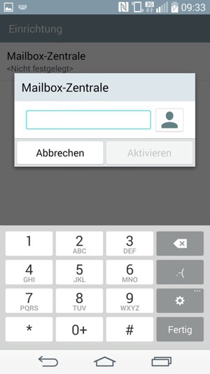Geben Sie die Mailbox-Zentrale ein und wählen Sie Aktivieren