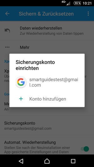 Wählen Sie Ihr Konto für Backup