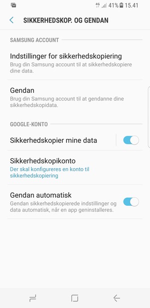 Vælg Sikkerhedskopikonto