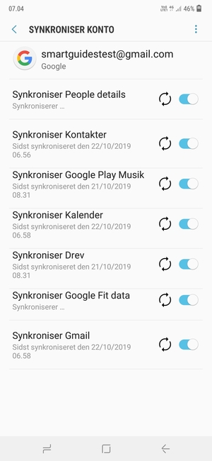 Dine oplysninger vil blive synkroniseret