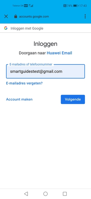 Voer uw Gmail adres in en selecteer Volgende