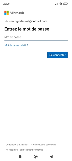 Saisissez votre mot de passe Hotmail et sélectionnez Se connecter