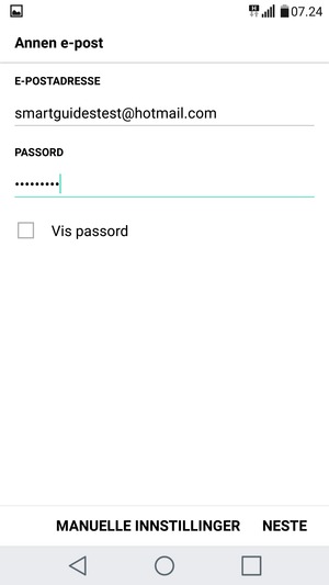 Skriv inn e-postadresse og passord. Velg NESTE
