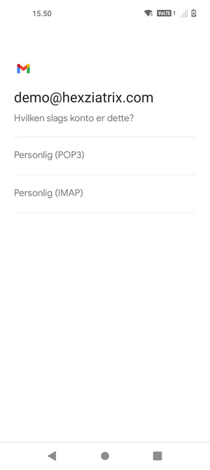 Vælg Personlig (POP3) eller Personlig (IMAP)