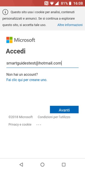 Inserisci il tuo indirizzo Hotmail e seleziona Avanti