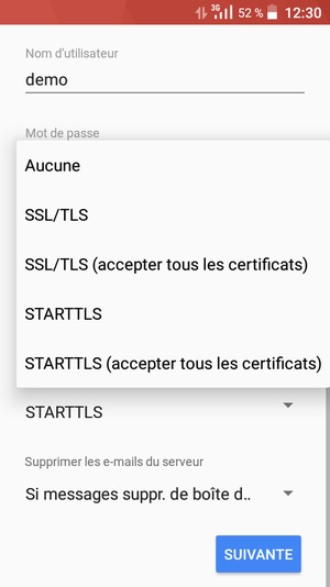 Sélectionnez Aucune puis SUIVANTE