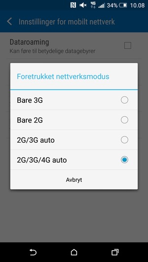 Velg ønsket alternativ