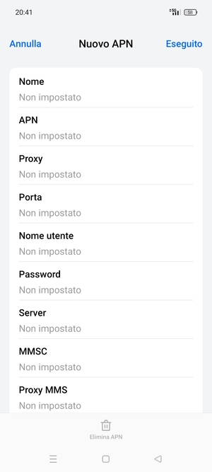 Inserisci le informazioni di Internet
