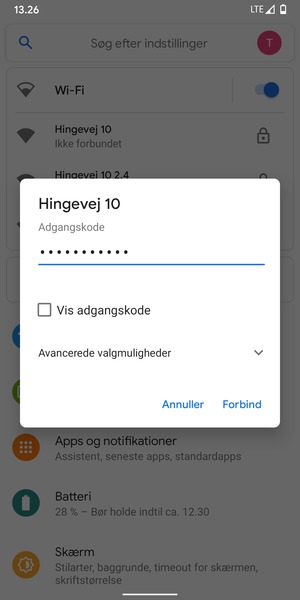 Indtast Wi-Fi adgangskoden og vælg Forbind