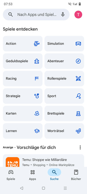 Wählen Sie die Suchleiste
