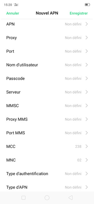Faites défiler vers le bas et saisissez les informations Internet