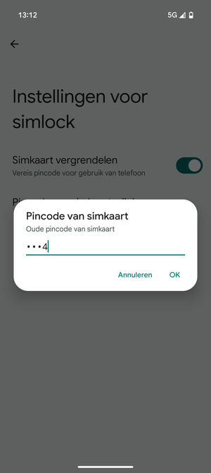 Voer uw Oude sim-pincode in en selecteer OK