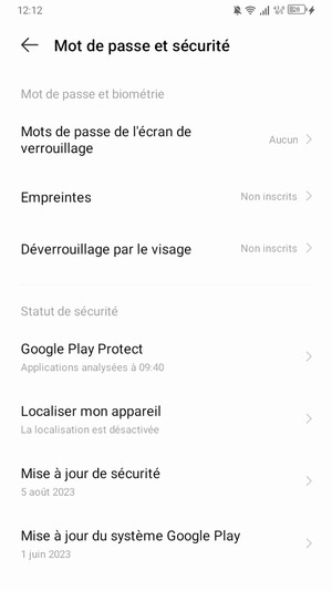 Sélectionnez Mots de passe de l'écran de verrouillage