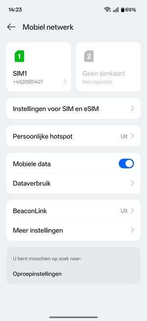 Selecteer Instellingen voor SIM en eSIM