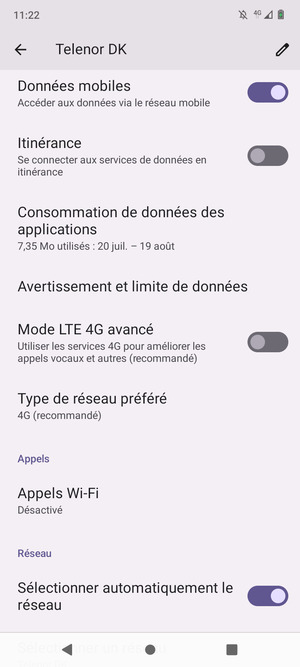Pour changer de réseau en cas de problèmes de réseau, faites défiler vers, et désactiver le Sélectionner automatiquement le réseau